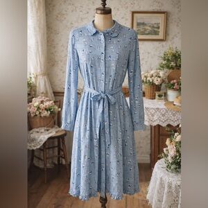 Cath Kidston Novelty Kite Print, Blue, collared, tie, long sleeve dress